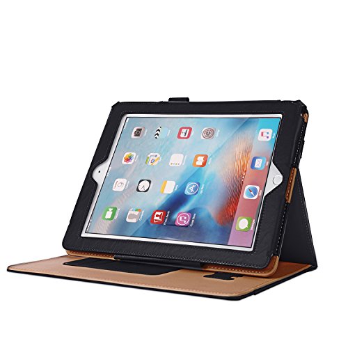 SAVFY iPad 2/3/4 Hülle Auto Sleep Wake up Funktion Business Serie Case Smart Cover mit Klettverschluss Handschlaufe, Kartensteckplätze schwarz - 3