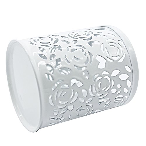 Ciaoed Hollow Blume Metall Schreibtisch Stift Halter Organizer Behälter Weiß - 3