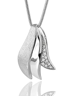 MATERIA Damen Anhänger Blatt mit Zirkonia mattiert hochglanzpoliert rhodiniert mit Box #KA-158