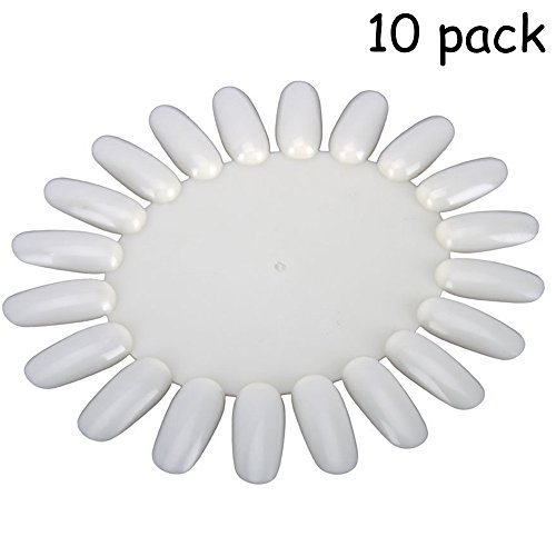 Teenxful Oval Acrylic Nail Art False Tips Practice Wheel Polish Color Display Chart Board (Set of 10, Nature White)