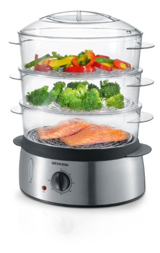 Severin DG 2438 Dampfgarer, 3 stapelbare Aufstz, edelstahl - gebrstet - schwarz
