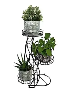 Weston Crafts Three Flower Pots Collapsible Plant Stand Patio Stand Holder Rack for Indoor Outdoor Garden, No Screws or Installation Tools Needed, Black
