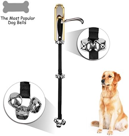 JUSTIME Dog Doorbells Housetraining Potty Bells with 7 Durable Large Loud Jingle Bells for Potty Training and Housebreaking Your Doggy,Adjustable Door Bell Length(BLACK)