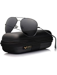 LUENX Hombre gafas de sol Aviador polarizado con estuche - UV 400 Espejo de Protección Marco de Dorado 60mm