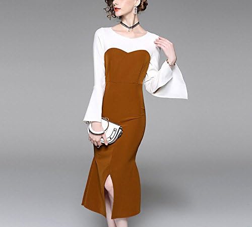 Y dress Autumn Hit Color Dress Simple Slim Temperament in the Long Section of Fishtail Skirt Women Tide,Camel,S