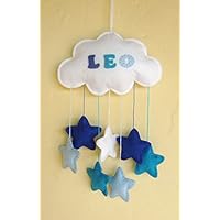 Filz Wolke , mit Namen (extra), Custom, Baby Mobile, Kinderzimmer, Blau, Weiß und Türkis , Sternen. Erhältlich in vielen Farben!