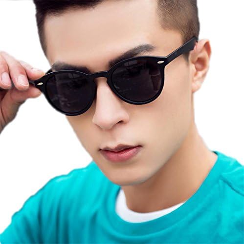 HCIUUI New sunglasses Male Polarizer Korean Retro sunglasses Men's eyes Female Drivers Driving Sunglasses,Bright black box Black grey polarizer (Gift box packaging)