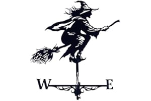 DANTAZZ Wetterhahn Metall für Garten, Windrichtungsanzeiger Garten mit Stab, Geschnitztes Design Decoration, 3D Wetterhahn Hexe Form Dekoration, für Garten Hinterhof Terrasse Dach Hof Ornament (Schwarz)