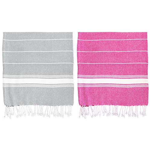 Nicola Spring Telo Bagno - 100% Cotone Turco - per Spiaggia, Palestra, Sauna - in Stile Peshtemal/Fouta - Grigio/Rosa - 2 Pezzi