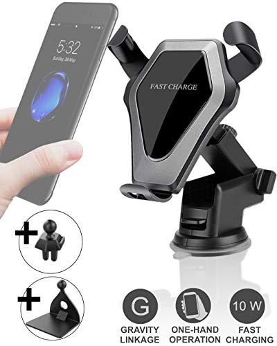 Soporte de móvil para Coche con Cargador inalámbrico, Cargador inalámbrico para Coche, Cargador de inducción para Todos los iPhone, Samsung Galaxy, Huawei, LG con estándar Qi