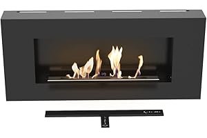 Cheminée Bio KRATKI Delta Flat sans vitrage | 400 x 900 cm | Conteneur de 0,4 L | Noir | Cheminée Murale | Idéal pour la Maison, Le Salon ou la Chambre | Testé TÜV - Rhénanie