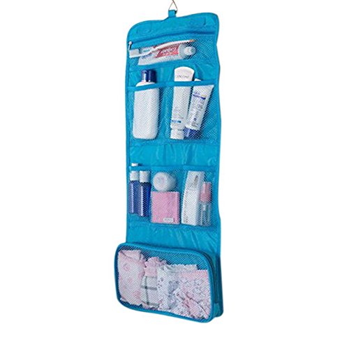 Teenxful Portable Waterproof Hanging Toiletries Travel Make-up Wash Foldable Cosmetic Bags Storage Cases, Blue