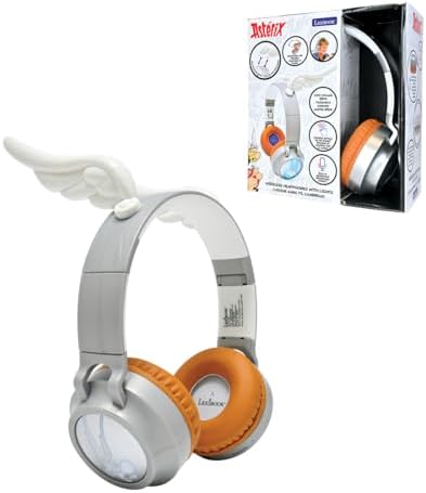 Lexibook, Astérix, Casco luminoso pieghevole Bluetooth® e cablato con design 3D dell’universo Astérix con limitatore di volume, Argento Bianco, HPBT015AX