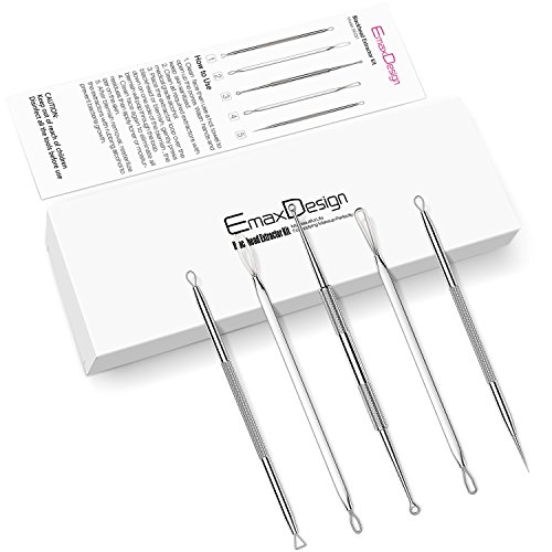 EmaxDesign 5 Stücke Mitesserentferner -Komedonenquetscher Set aus Edelstahl – doppelseitig -Nagelhautschieber Werkzeug Professionell Gesundheit Behandlung für Pickel Whiteheads Akne Extraktoren Risikofrei Glatte Nose Gesicht Haut - 4