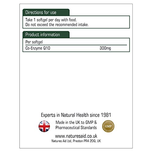 Natures Aid Co-Enzyme Q10 300 mg 60 Softgel Capsules (Mega Potency CO-Q-10, as Ubiquinone, Sunflower Oil Base, Made in the UK)