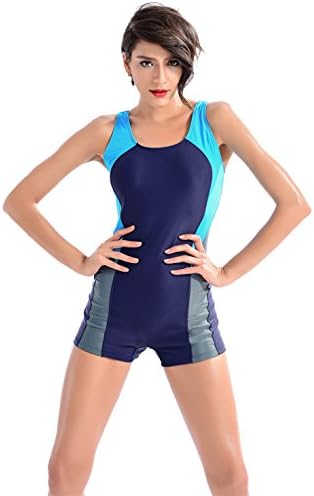 YARBAR One Piece Athletic Swimsuit with Boy-Leg Color Block for Women