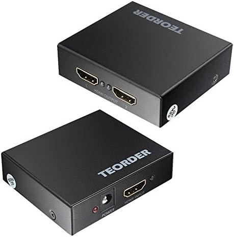2 Ports HDMI Splitter,Teorder 1x2 HDMI Splitters Powered 1 in 2 out Amplifier with Audio Video Distributor 1920x1080p Full HD Support 3D Playback Mode V1.3 for HDTV/PC/DVD/PS3/PS4 (HDCP Compliant) - Black