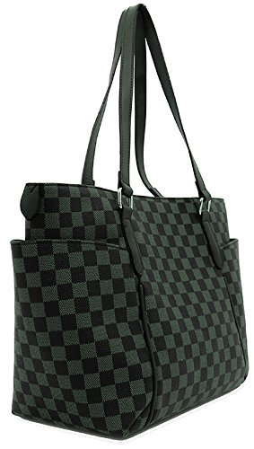 Gossip Girl - Celebrity Designer Inspired Ladies Handbag Tote Check Checkered Pattern Plus Lip Balm & Mini Emery Board Set (Black Check)