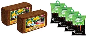 TrustBasket COCOPEAT Block(650 Grams)-EXPANDS to 16 litres of Coco PEAT Powder (Set of Two 650grm Block & Organic Vermicompost Fertilizer Manure for Plants -20 kg Combo