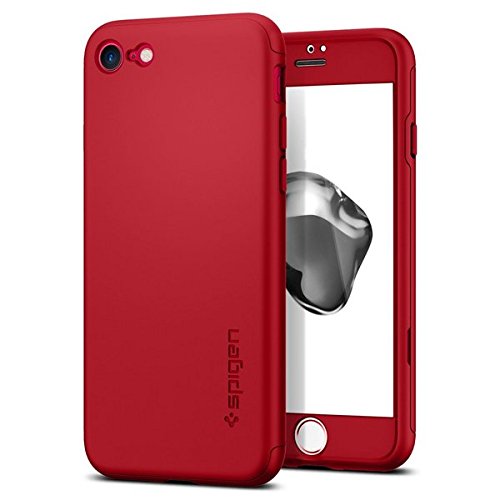 iPhone 7 Case, SpigenÂ® [Air Thin Fit 360] [Red] iPhone 7 Full Body Case with [2-PackTempered Glass Screen Protector ] Exact Slim Full Protection Case with for iPhone 7 - (042CS21726)