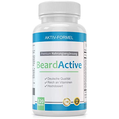 BeardActive - Complexe minéral multivitaminé pour une meilleure croissance de la barbe - 120 capsules fabriquées en Allemagne - dosage élevé - avec biotine, vitamine B2, vitamine B12 et calcium