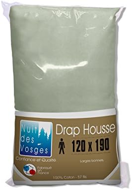 Nuit des Vosges 2185256 Cotoval Fitted sheet Plain Color Cotton Mouse grey 120 x 190 cm