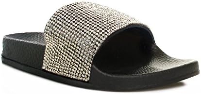 Chockers Shoes Kids Childrens Slider Sandal Slip On Shoe Faux Fur Diamante Diamond (28 EU/UK 10, Black Diamante)