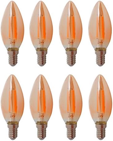 8-Pack AC 220V E14 LED Dimmable Filament Vintage Light Bulb, 2W LED Candle Bulbs, 20W Incandescent Bulbs Replacement, SES Candle Light Bulb for Chandelier Warm White