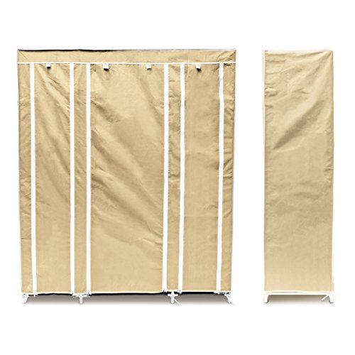 Relaxdays Faltschrank groß H x B x T: 175,5 x 148 x 43cm Stoffschrank mit Kleiderstange und 12 Ablagen als Garderobenschrank und Campingschrank zum Falten Kleiderschrank aus Stoff staubsicher, beige - 3