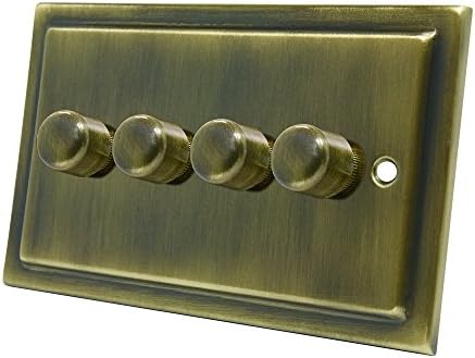 AET VAB4GDIMLED Victorian Antique Brass 250W-10 Amp Quad 4-Gang 2 Way 250W LED Light Dimmer Switch, 240 V