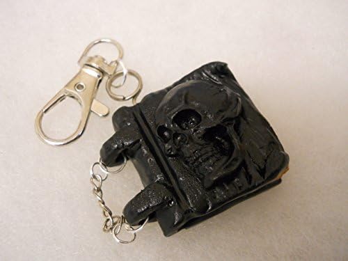 Handmade Quirky Gothic Black Skull Miniature Book Bag Charm Or Keyring. With Little Gift Packet.