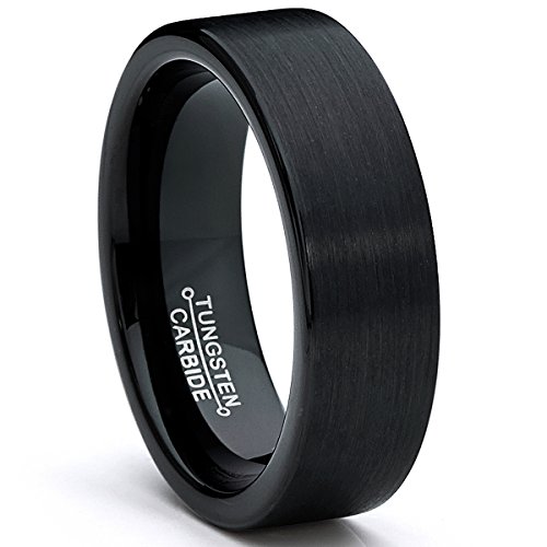 Ultimate Metals Co. 7MM Herren Schwarz Wolframcarbid Ehering,Unisex Schwarz Ehering Größe 53