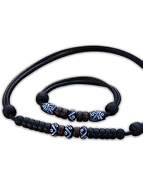 HANA LIMA ® Lederkette Armband Halskette Surferarmband Lederarmband Surferkette Schmuck Set