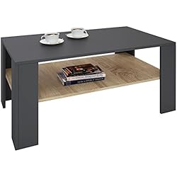 IDIMEX Table Basse Lorient, Table de Salon rectangulaire avec 1 étagère Espace de Rangement Ouvert, en mélaminé Gris Mat et décor chêne Sonoma