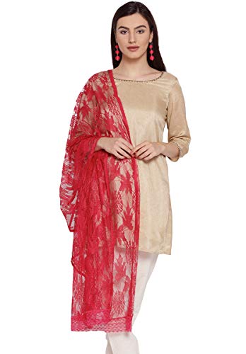 Weavers Villa Women's Net Dupatta (Red)