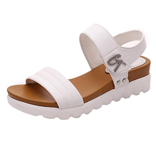 Preisvergleich Produktbild Btruely Sandalen Damen Sommer Dicke Sohlenschuhe Lässig Sandalen Mädchen Fesselriemen Schuhe Flach Sandalen Strandschuhe (36, Weiß)