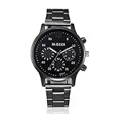 Ouneed® Uhren , Christmas Herren Kristall Edelstahl Business Analog Quarz Armbanduhr Armband (Schwarz)