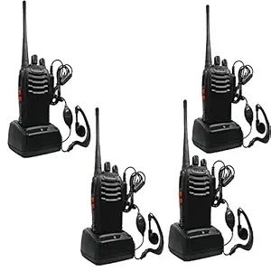 RENMAX Walkie Talkie UHF 400-470 MHz Two Way Long Range Amateur Radio with Earpiece 16Ch Black - 4 Pack