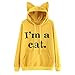 Produktbild Sweatshirts Damen Katze Aufdruck CLOOM "I am a cat " Schöne Baggy Kapuzenpullover Drucken Hoodie Niedlich Bluse Oversized Elegant College Freizeit Mädchen Kuschelpullover (L, Gelb)