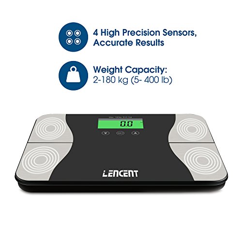 Smart Digital Personenwaage, Lencent Digitale Körperfettwaage mit Großem LCD-Display, Hartglasplattform, 180 KG Kapazität und 10 Benutzer Automatischer Step-On-Erkennung Badezimmerwaage, Messen Sie Gewicht/ Körperfett/ Wasser/ Muskel/ Knochenmasse/ BMI/ Kalorienbedarf und utw. - 5