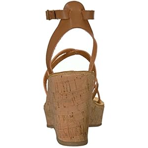 RAMPAGE Women's Zaira Strappy Platform Cork Wedge Sandal Cognac Burnish, 9 B(M) US