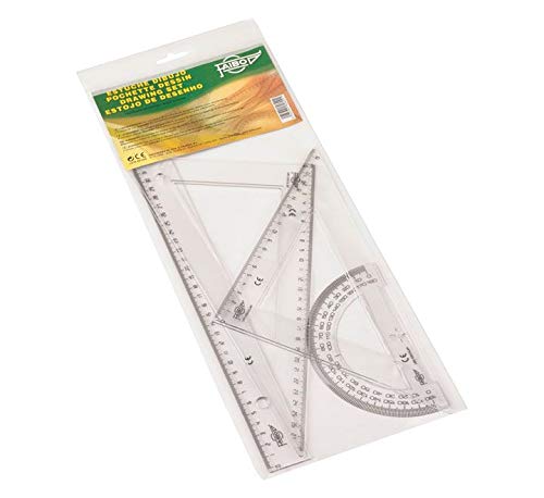 Faibo 806Estuche con regla, escuadra, cartabón y semicírculo, 30 cm
