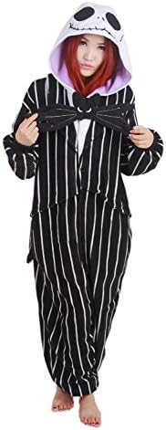 The Nightmare Before Christmas Jack Skellington Skeleton Romper Adult Men Women Unisex Animal Kigurumi Cosplay Pajamas Outfit Nonopnd Nightclothes Onesies Halloween Costume Clothing (XL(181CM-190CM))