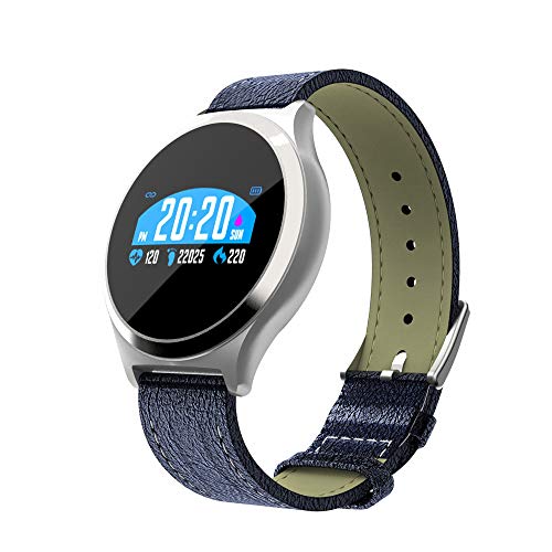 Preisvergleich Produktbild BZLine Bluetooth Smartwatch, Herzfrequenzmesser Bluetooth Armband Fitness Tracker Smart Watch Armband für iOS Android Samsung Huawei Sony LG HTC Google Herren Damen Kinder Mädchen Jungen (Leder # Blau)