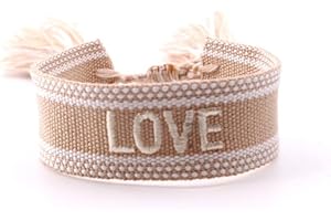 WAMBERE Bracelet tissé avec inscriptions brodées, tissu bohème, réglable, largeur 2 cm, bleu A