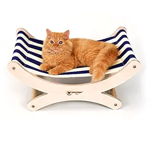 WildStyle Pets (Curve Cat Bed), Cats Bed, Kitten Bed, Indoor & Outdoor, Detachable Wooden Frame, Elevated Pet Bed, Blue Cotton Fabric