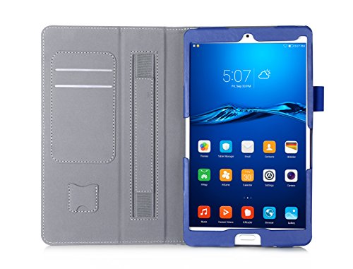 BeePole HUAWEI MediaPad M3 Hülle - Smartes Tablet Schutzcase aus PU-Leder mit Handschlaufe Kartenschächten und magnetischer Aufwach/Schlaf Funktion für HUAWEI MediaPad M3 8.4"(2016), Blau