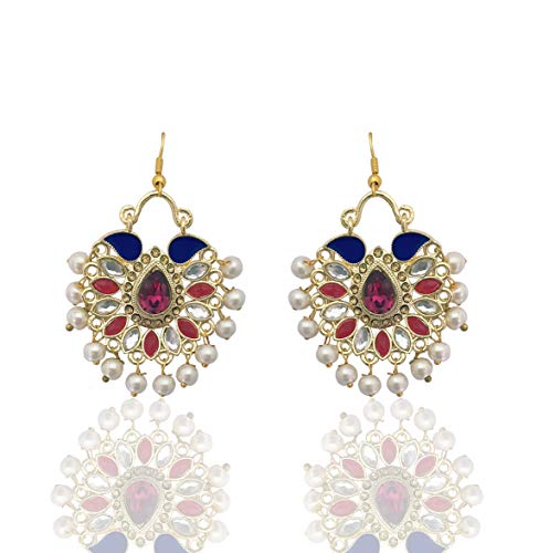 Moonstruck Metal Chandbali Hoop Traditional Earring for Women Wedding Stylish Party Wear Earings For Women (Blue)