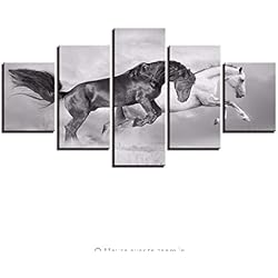 shuyinju (Sin Marco) Lienzo HD Imprime Fotos Decoración para El Hogar    5 Unidades Caballos Blancos Negros Cuadros Corrientes Animal Cartel L   Habitación Arte De La Pared