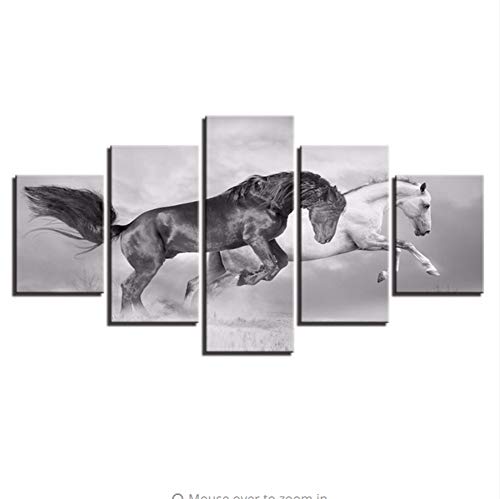 shuyinju (Sin Marco) Lienzo HD Imprime Fotos Decoración para El Hogar    5 Unidades Caballos Blancos Negros Cuadros Corrientes Animal Cartel L   Habitación Arte De La Pared